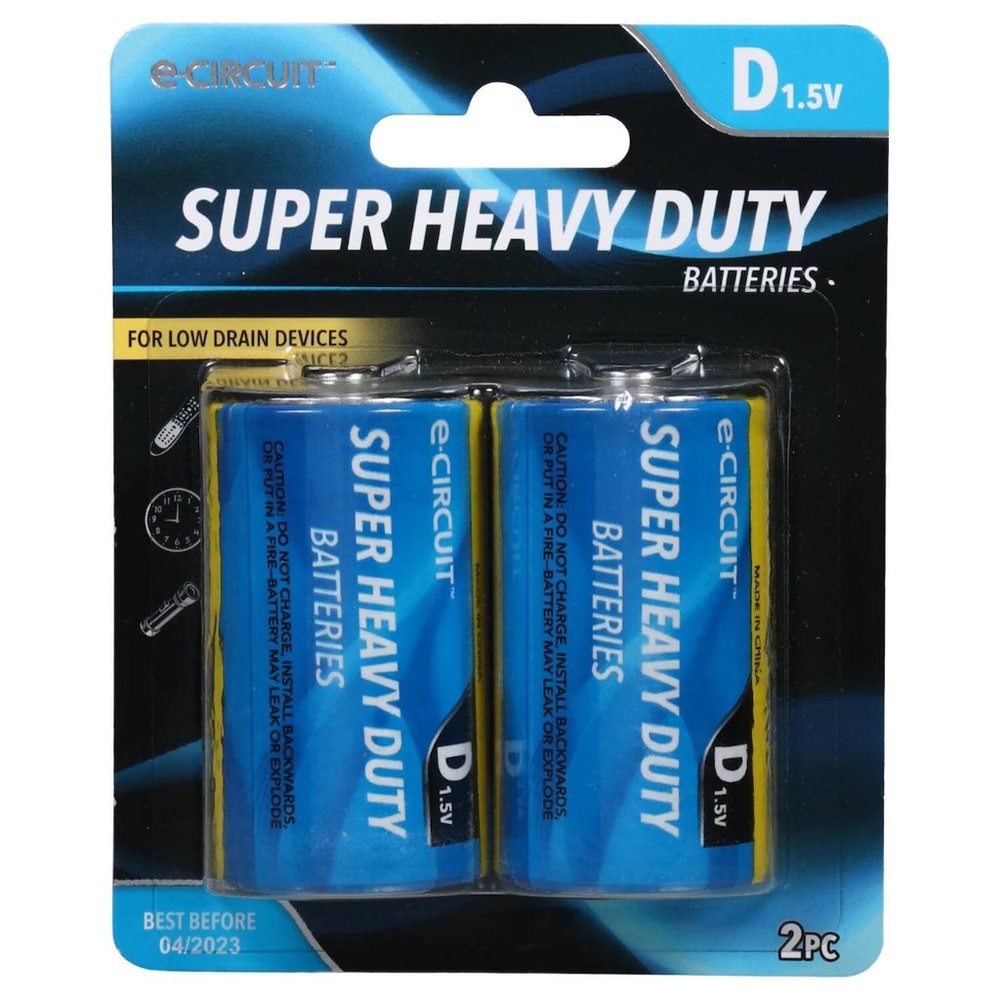 E-Circuit Super Heavy Duty D Batteries, 2-ct. Pack